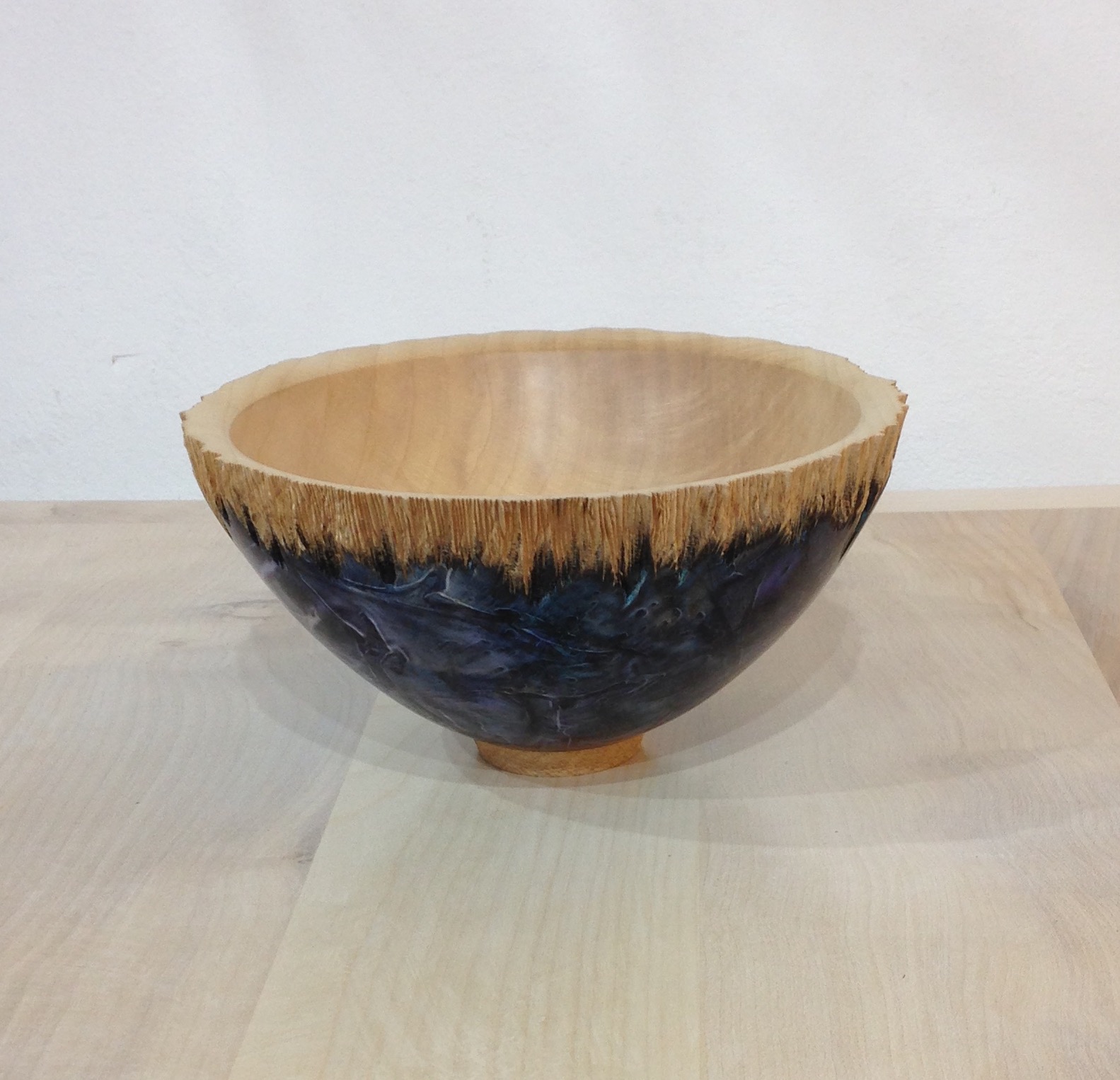 Blue carved edge maple bowl
